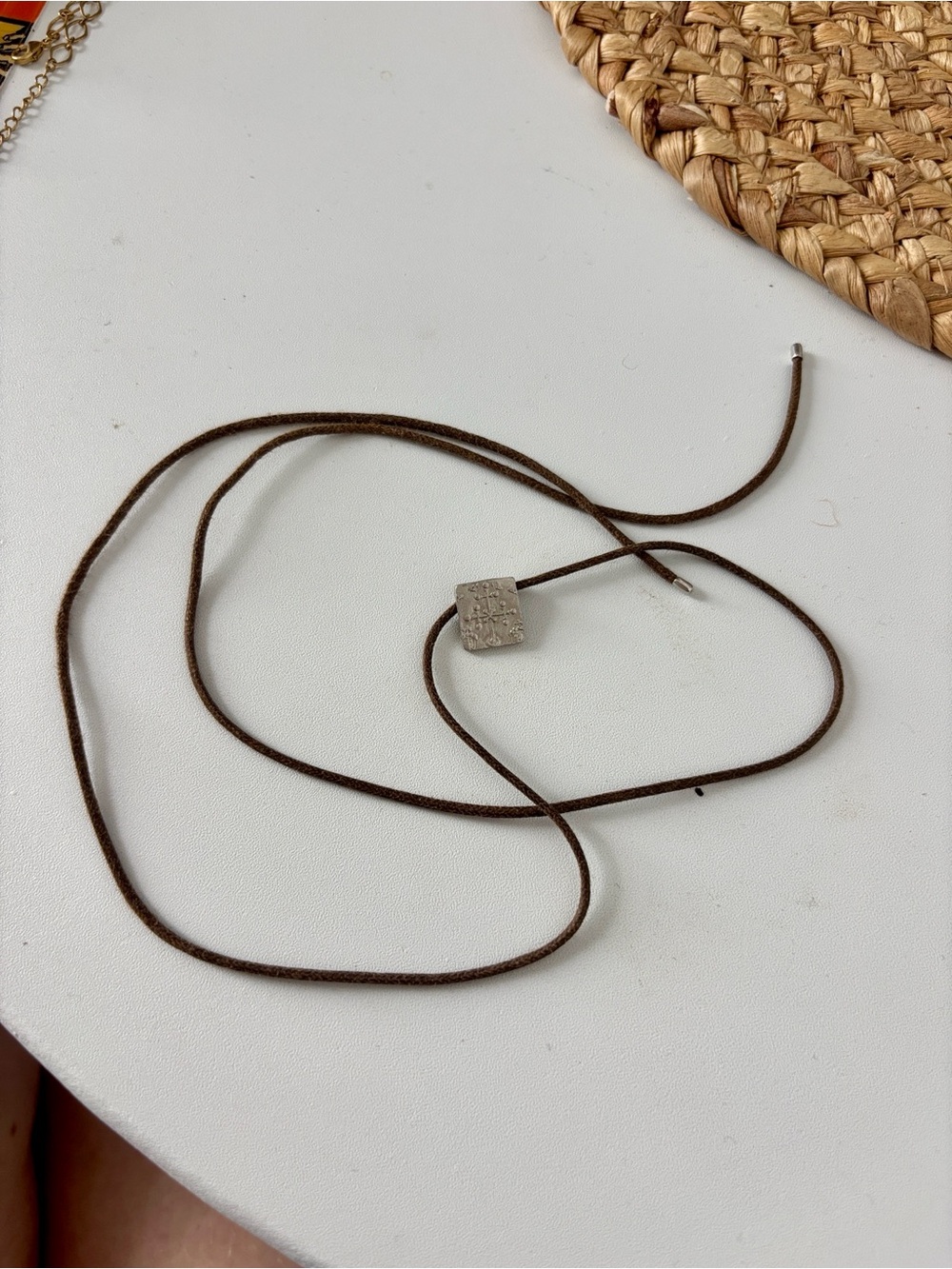 Adjustable Brown Cord Necklace with Silver Accent